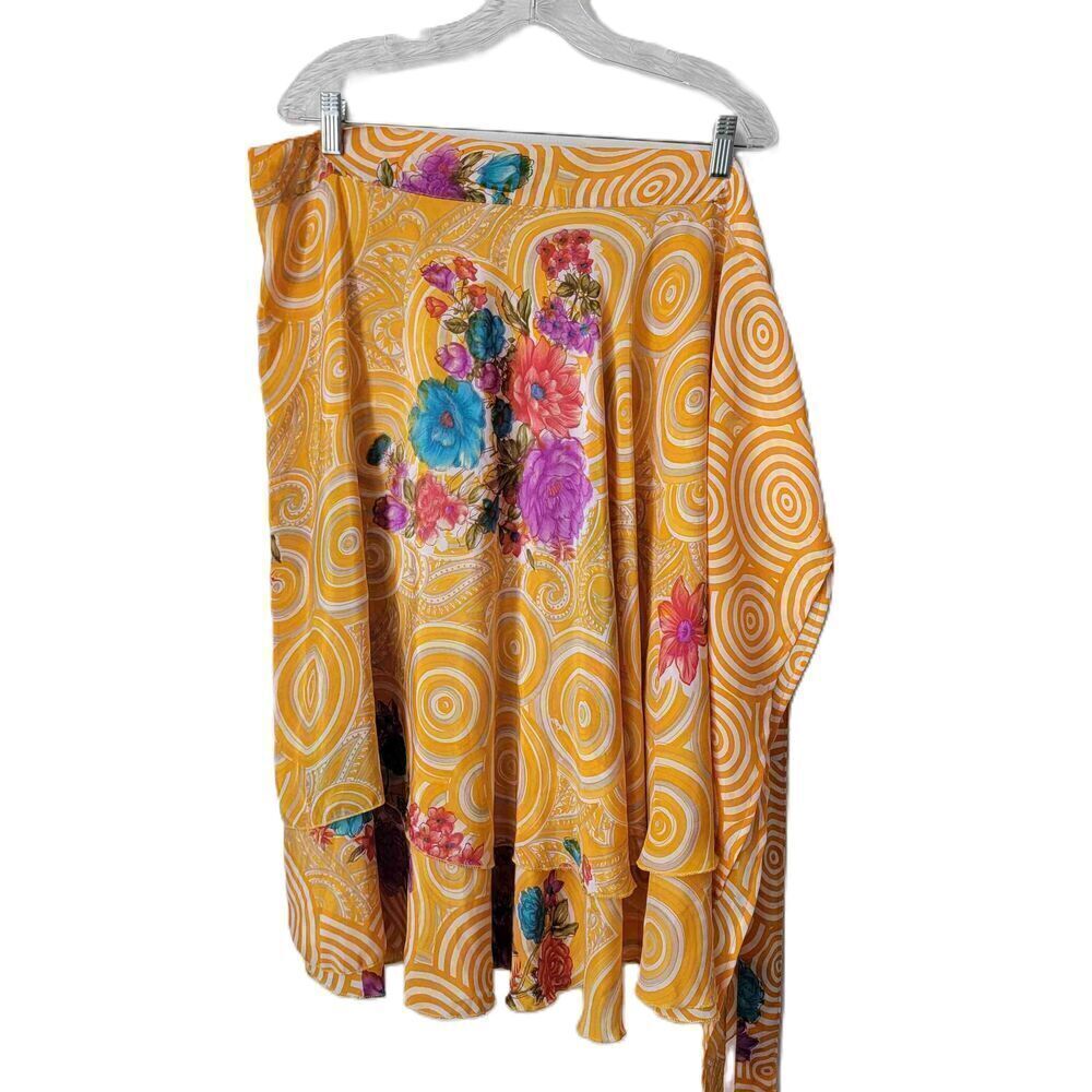 Bellissimo Fashion Floral Swirl Multicolored Mid Length Silk Blend Wrap Skirt